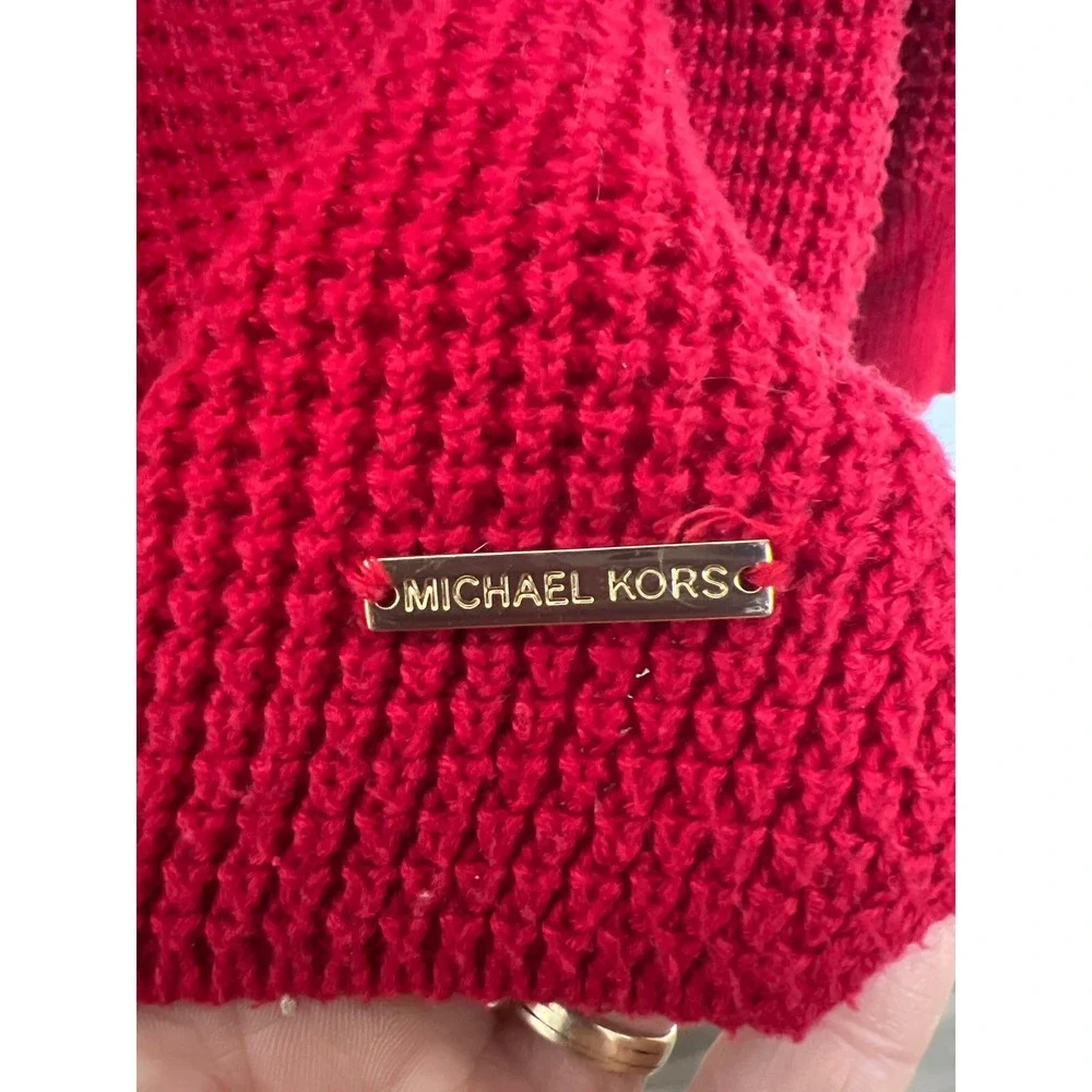 Michael Kors Red Cowl Neck Waffle Knit Sweater Women's L Valentines Day Designer